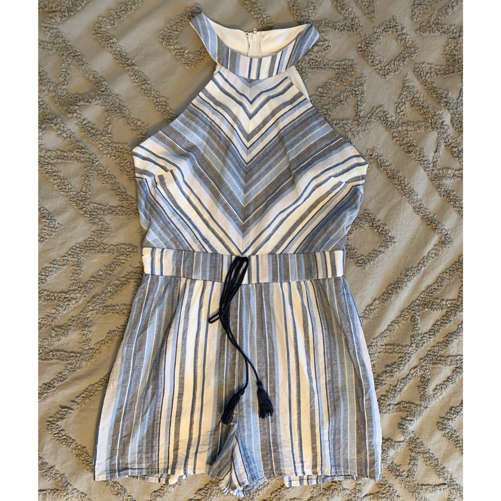 Navy blue striped romper